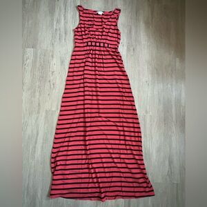 Boden Maxi Coral and Navy Striped Dress